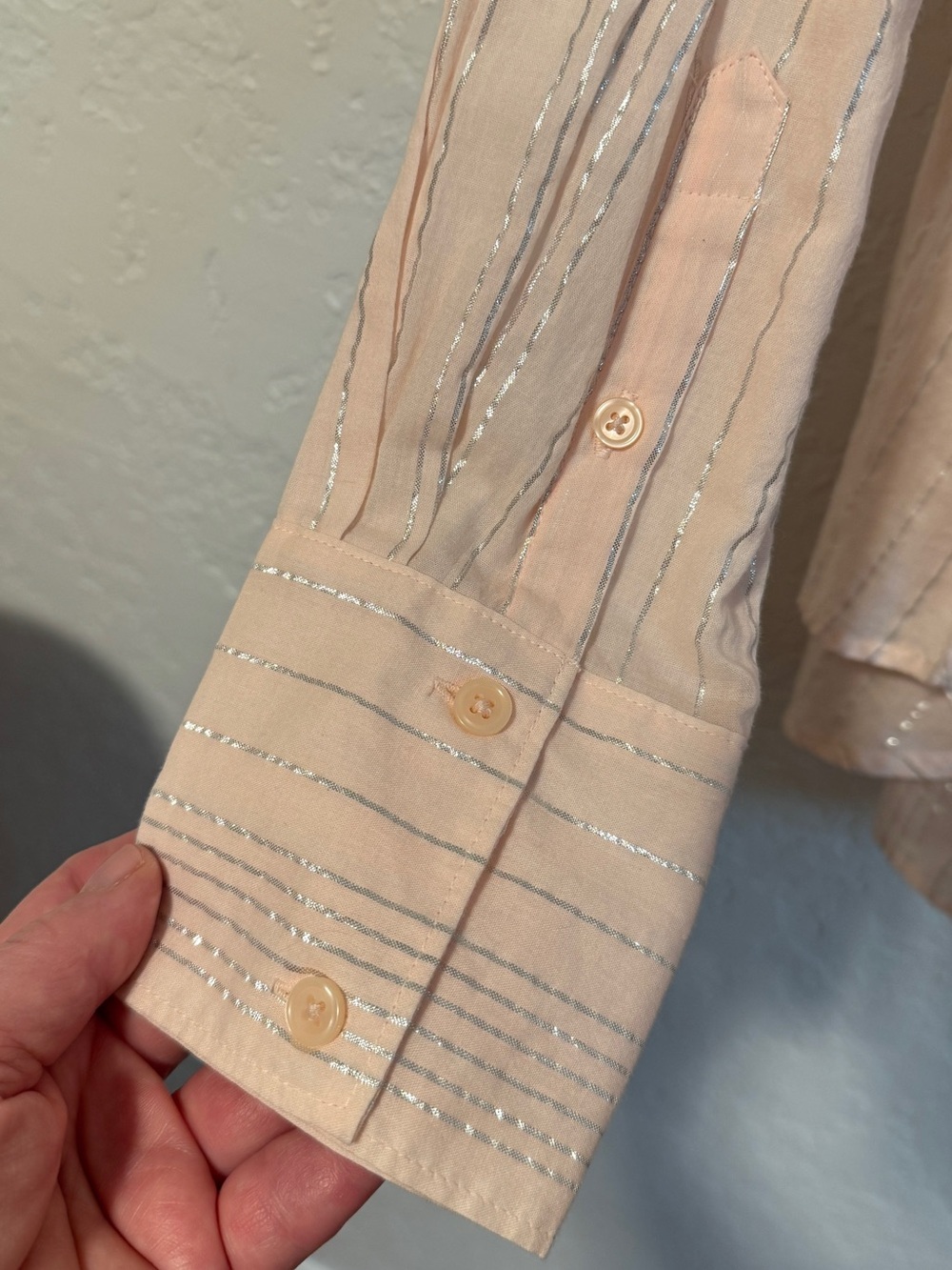 Light pink button down shirt with silver stripes - Picture 5 of 8